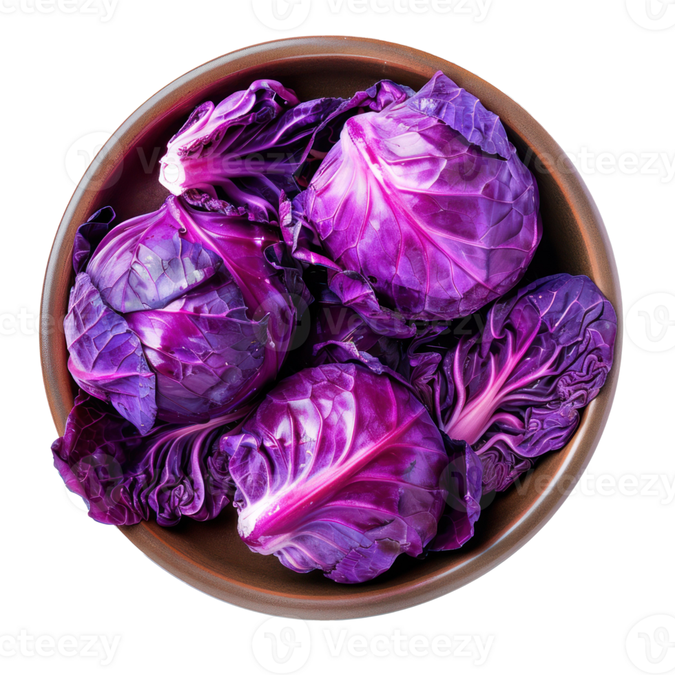 Purple Cabbage in a bowl top view isolate on transparency background png