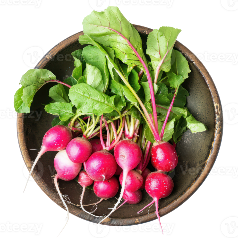 Radish in a bowl top view isolate on transparency background png