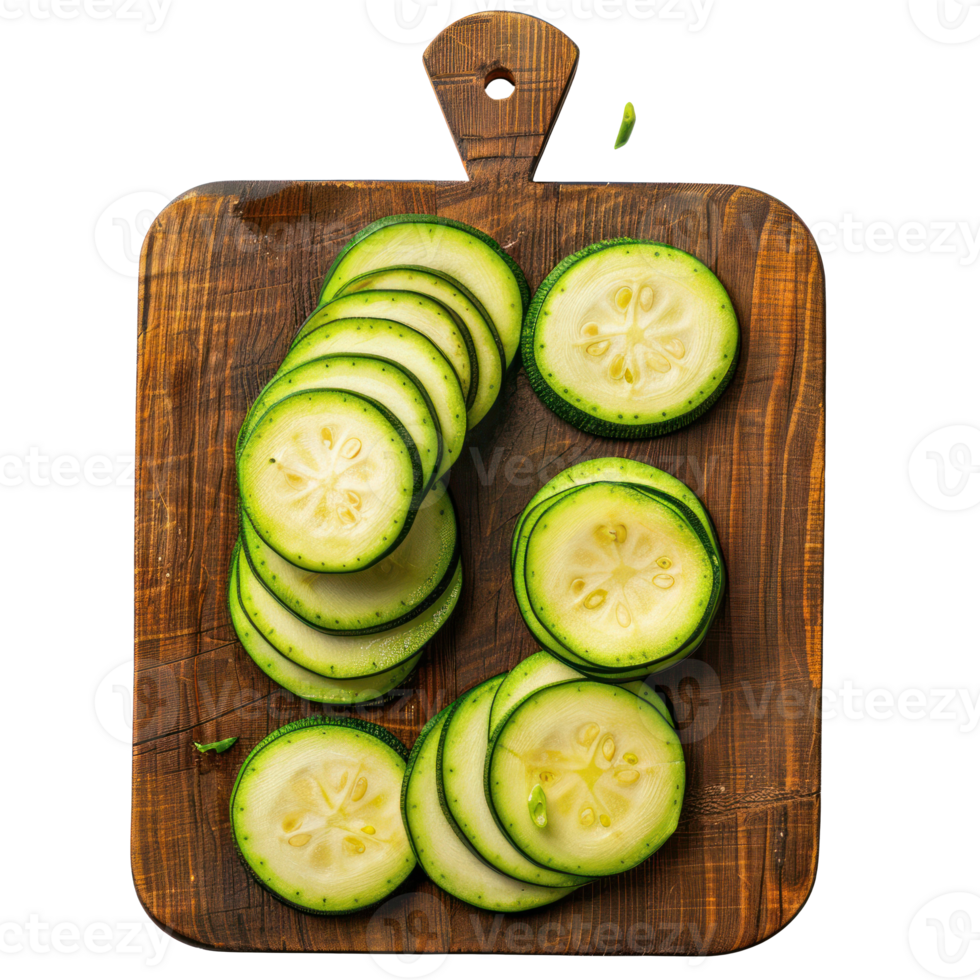 sliced cucumbers on a wooden cutting board isolate on white background png