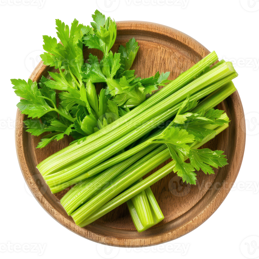 Celery in a bowl top view isolate on transparency background png