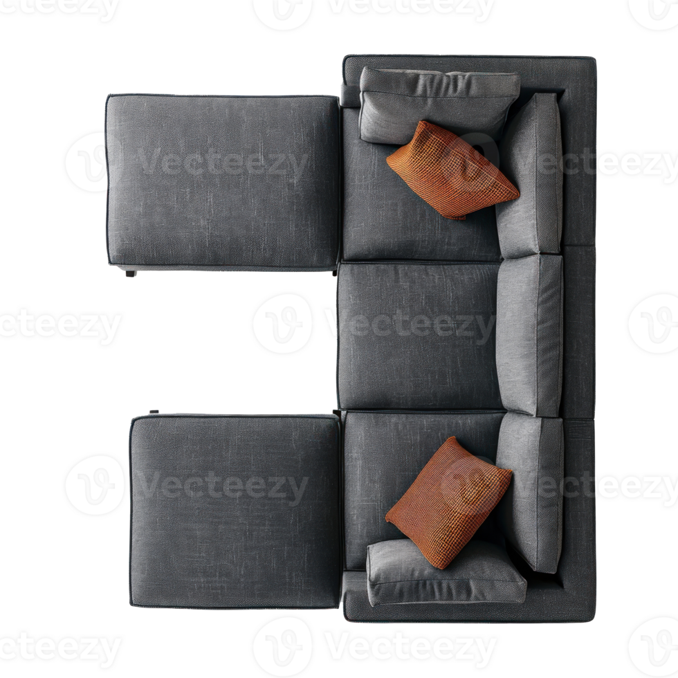 Sectional Sofa top view full length isolate on transparency background png