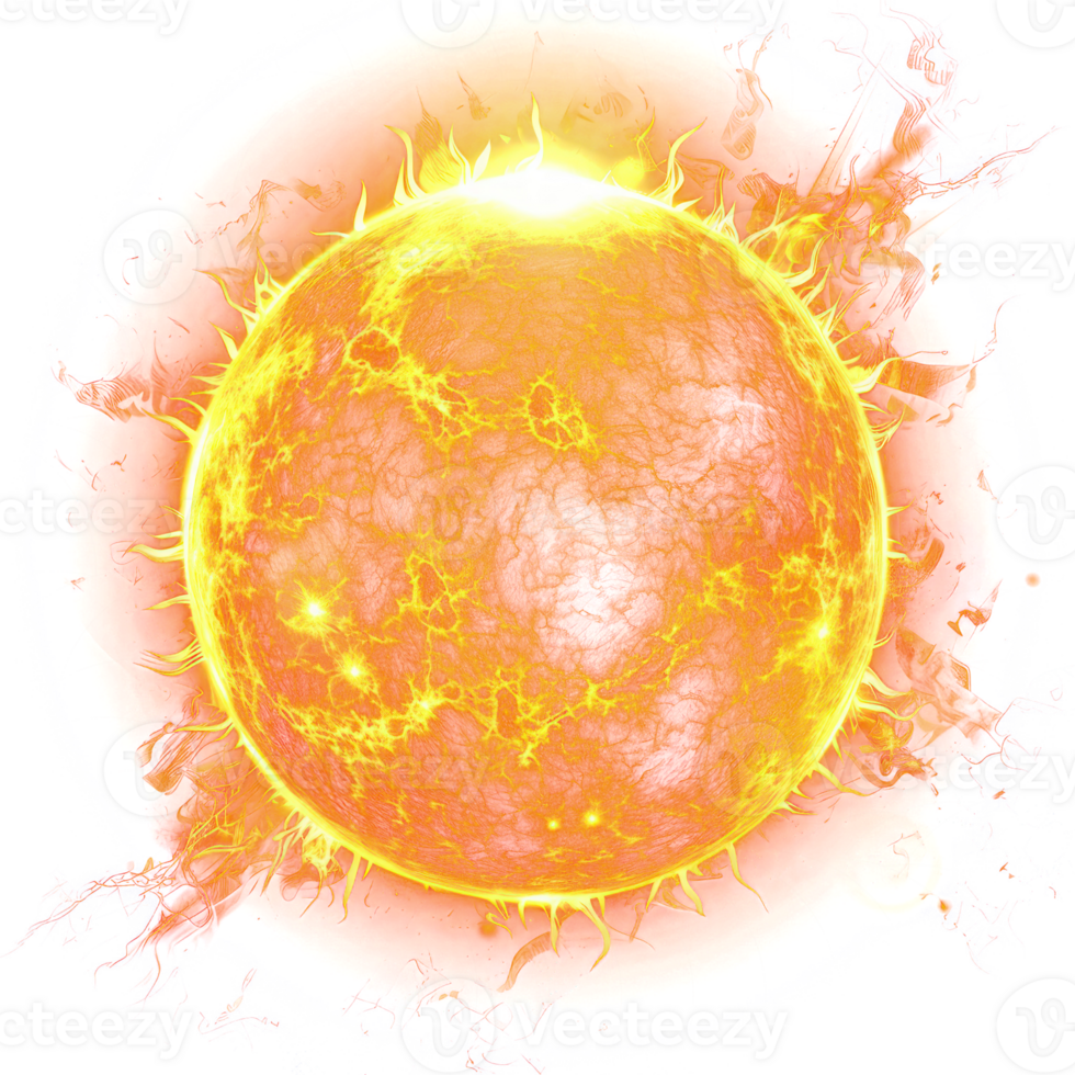 realistic sun image, object in center, transparency background png