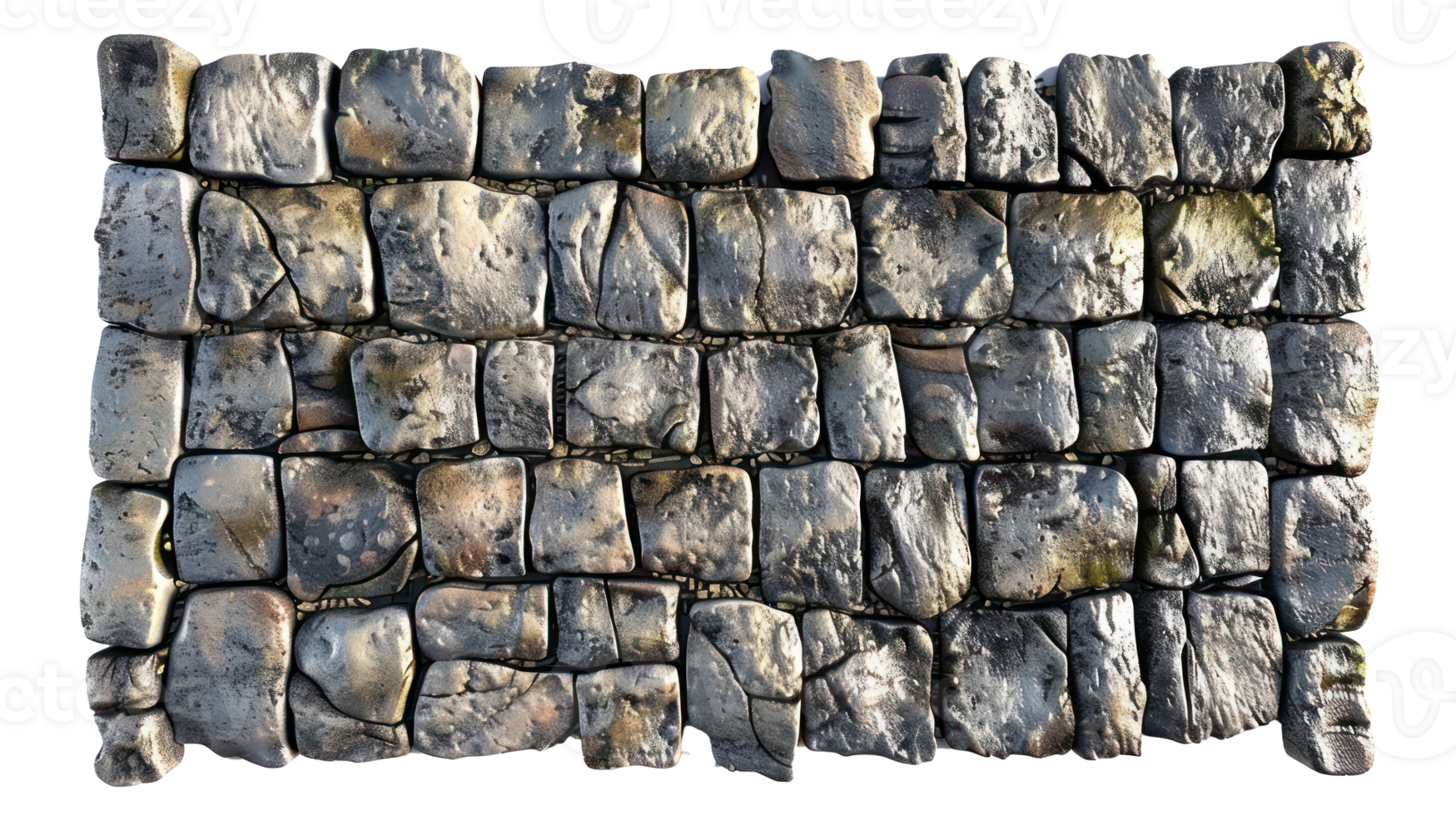 3D Cobblestone road top view isolate on transparency background png