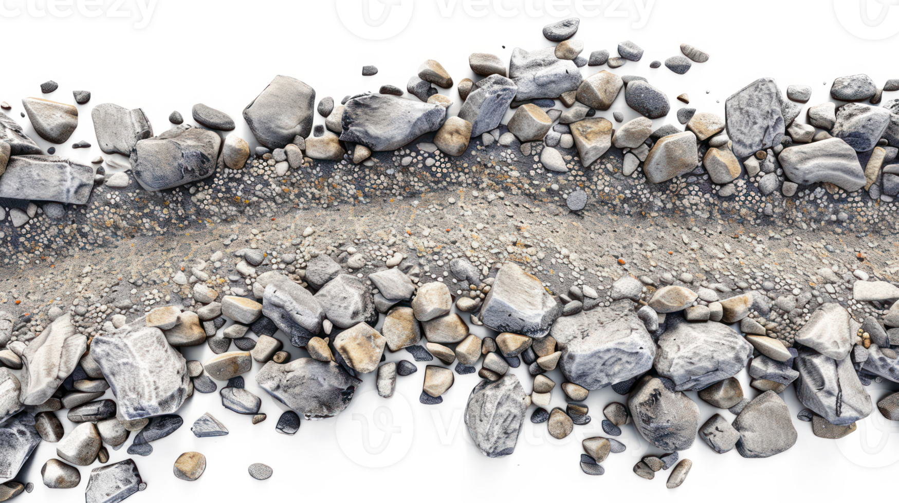 3D Gravel road top view isolate on transparency background png