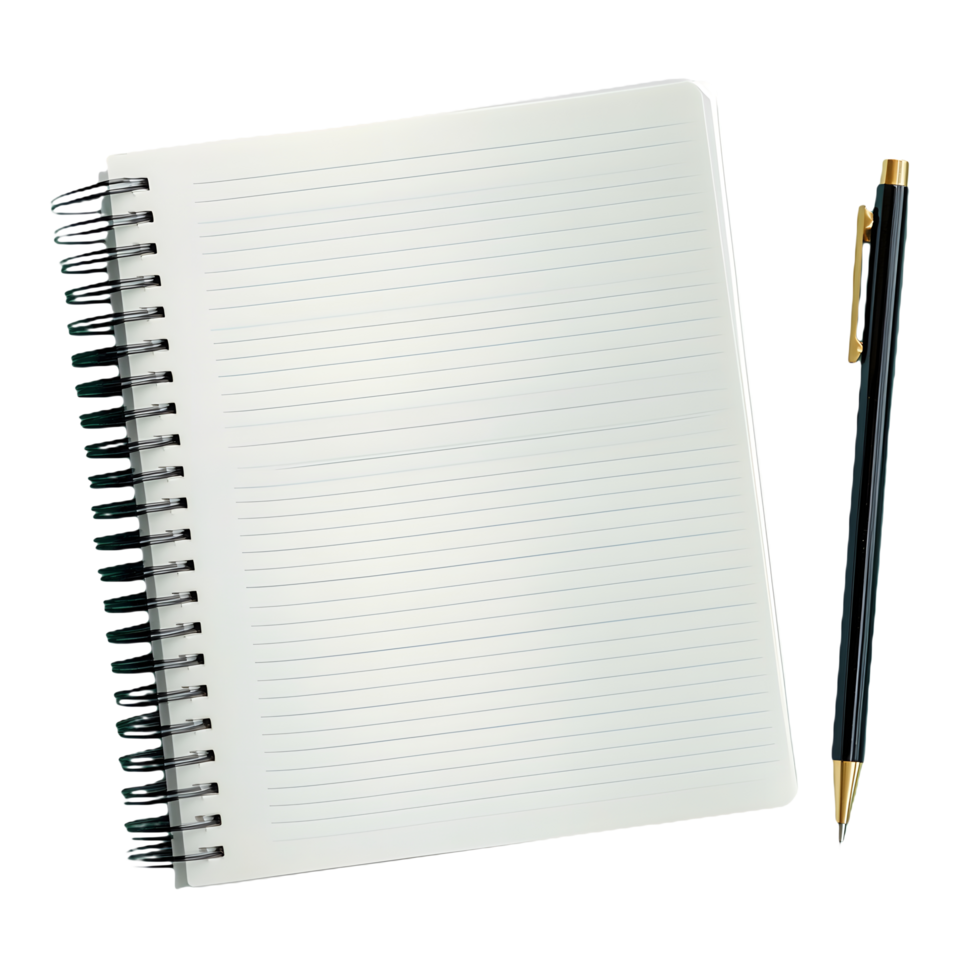 notebook with pen on transparent background png