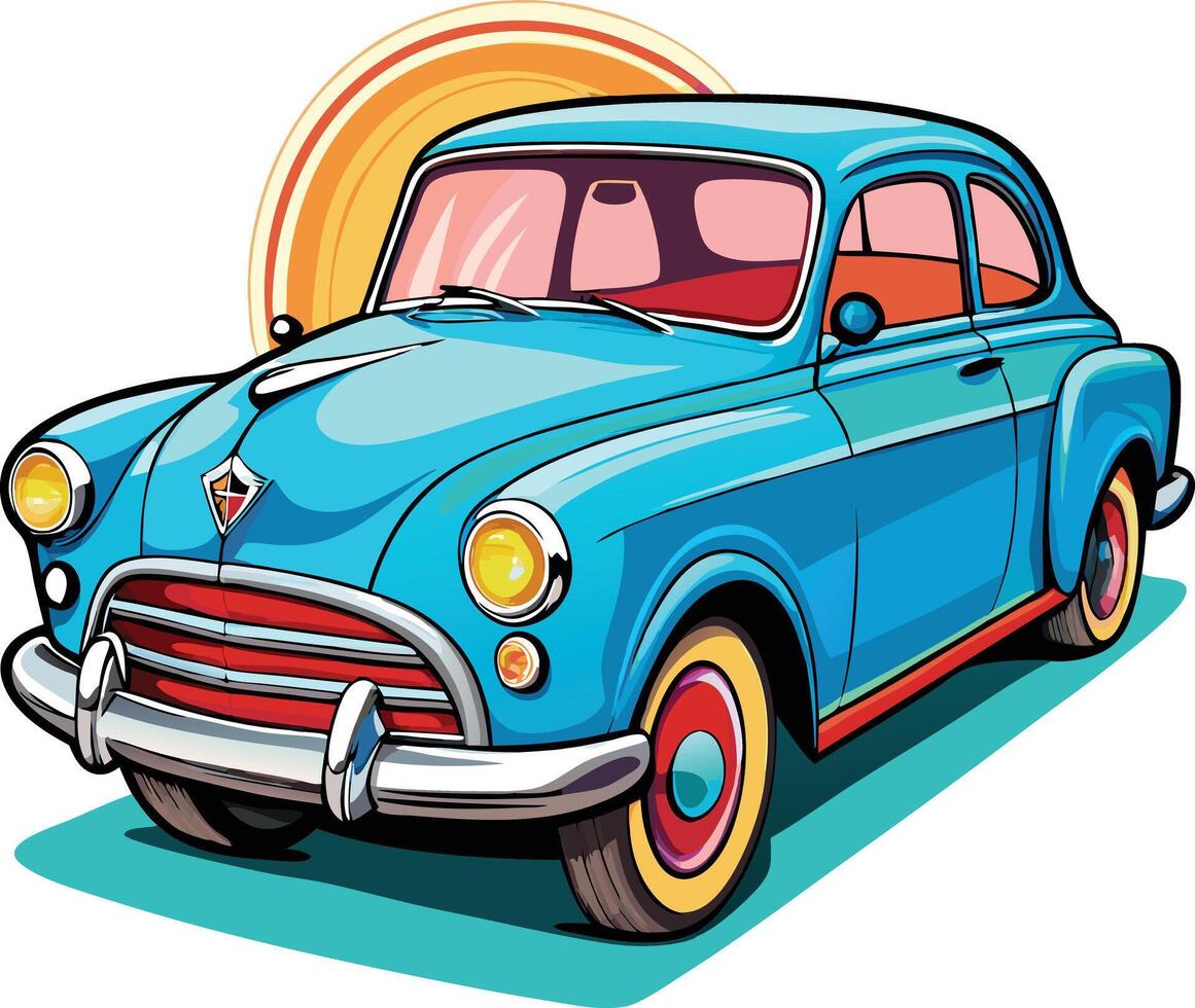 1950 old car illustraton white background vector