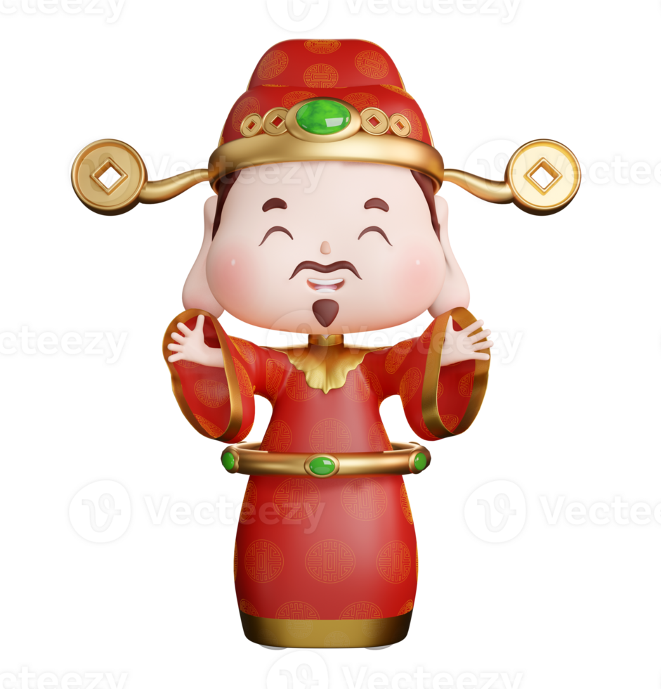 A cute 3D rendering of the God of Wealth with open hands png