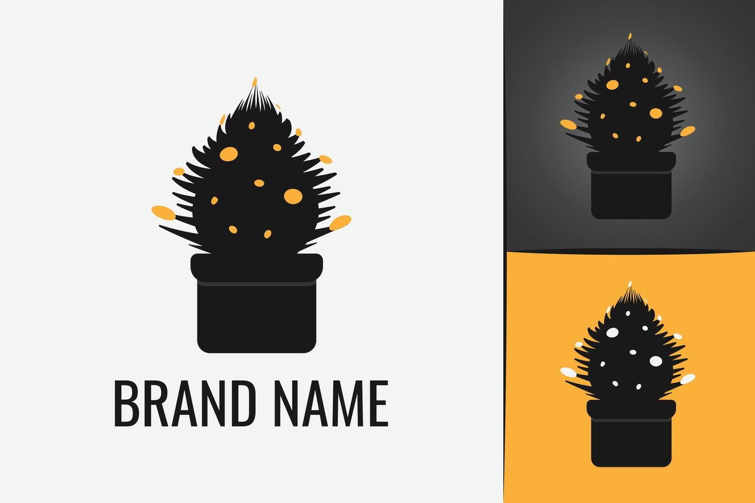 Black cactus flower logo. Desert black minimalistic plant. Cactus with sharp thorns. Cacti logotype vector
