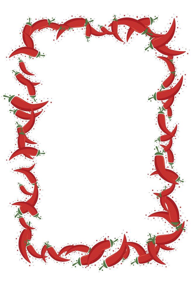 Hot chili red pepper border frame banner. Vegetable spicy pepper poster vector