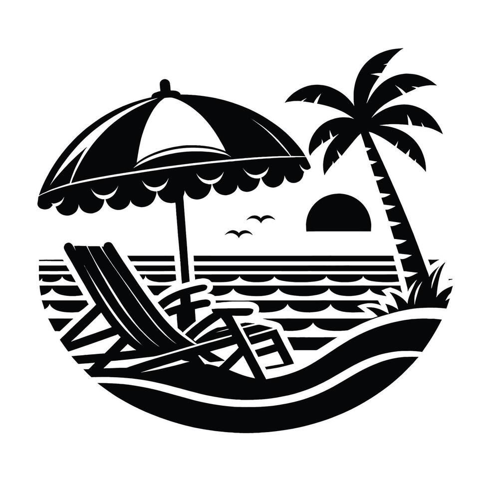 Beach chair and umbrella on the beach vector