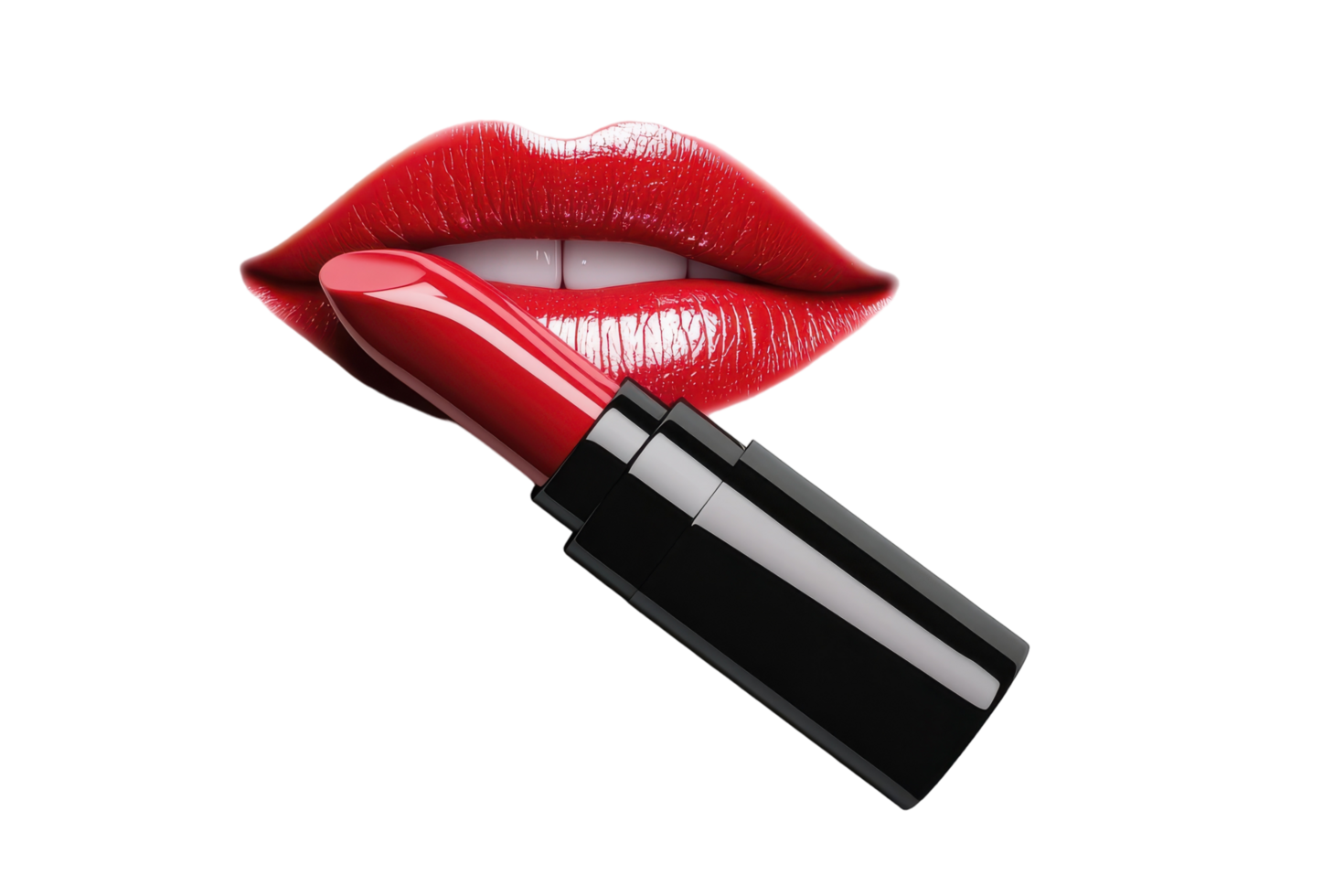 Close-up of bold red lips applying lipstick in a beauty setting, highlighting makeup artistry png