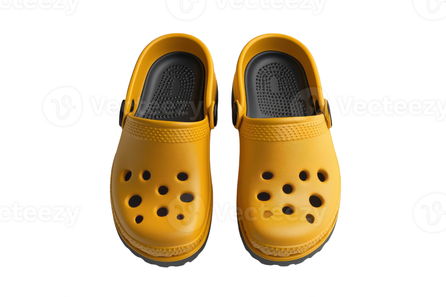 Bright yellow slip-on clogs on a plain background showcasing their unique design and comfort png