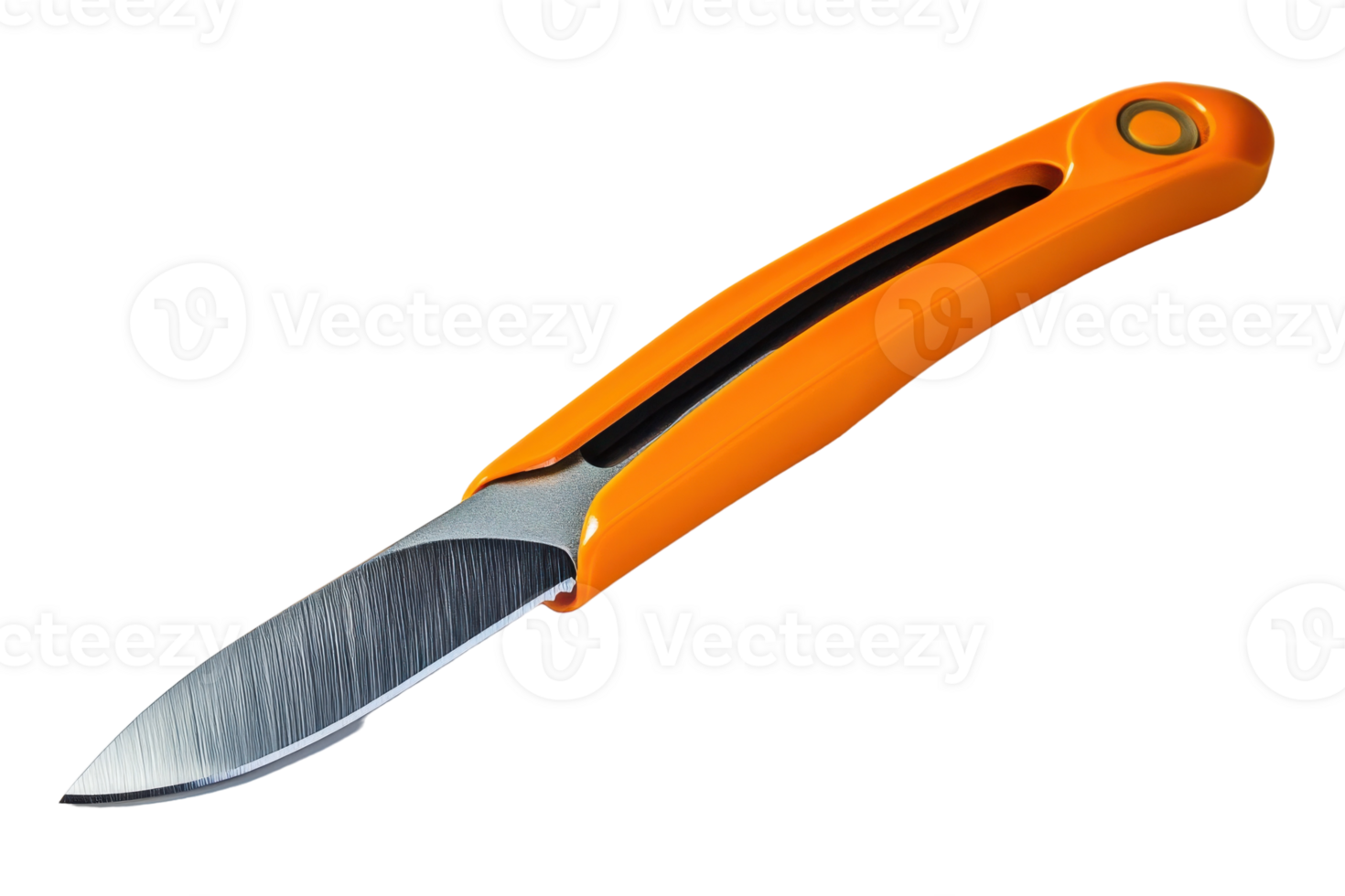 Bright orange utility knife with a sleek design and sharp edge, ideal for crafting png