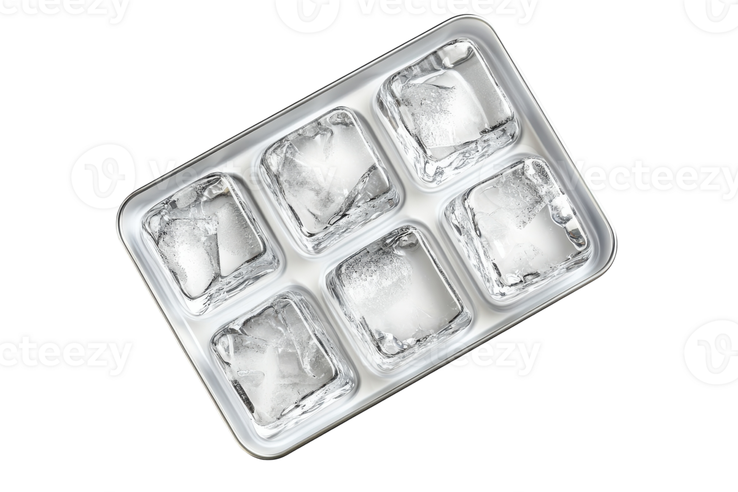 Clear ice cubes arranged neatly in a tray ready for beverages at a summer gathering png