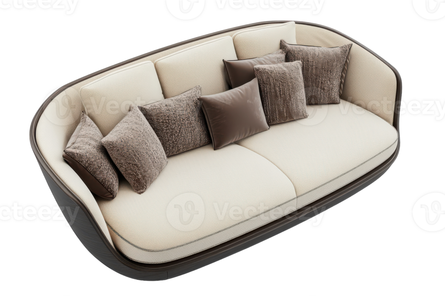 Elegant modern sofa design featuring plush pillows in neutral tones for contemporary interiors png