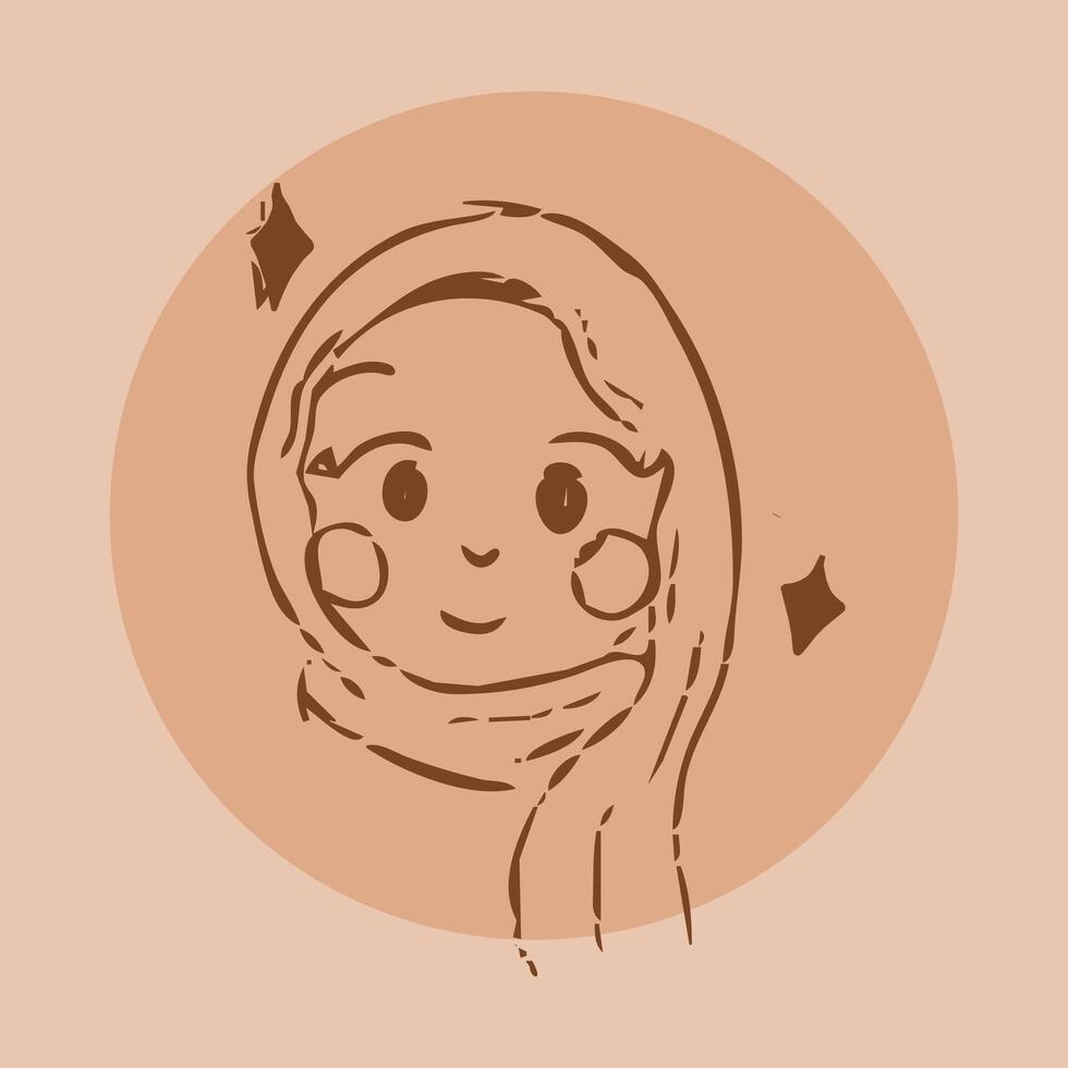 Cartoon sketch style on brown set featuring a hijab-wearing girl vector