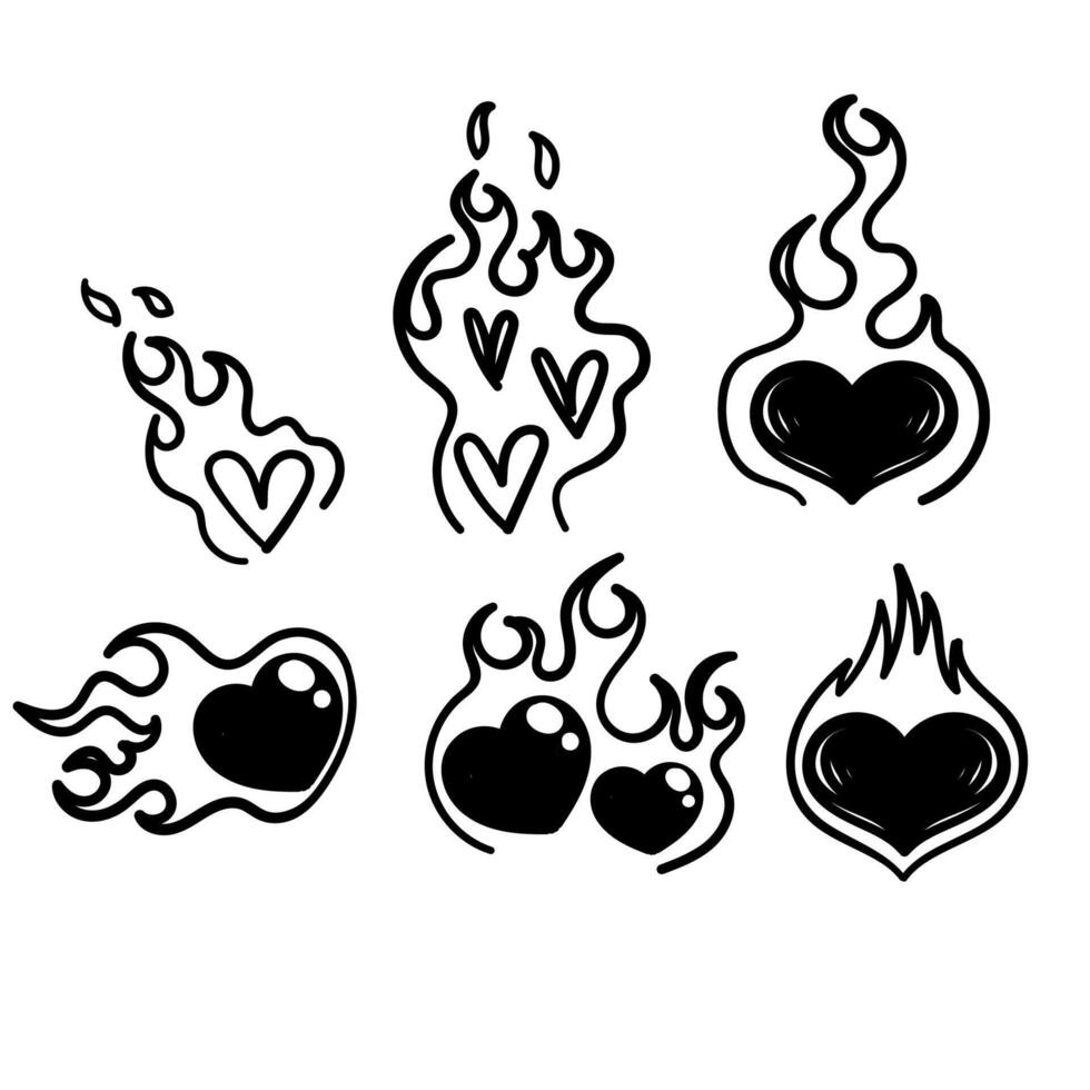 a set of four black and white flames and hearts vector