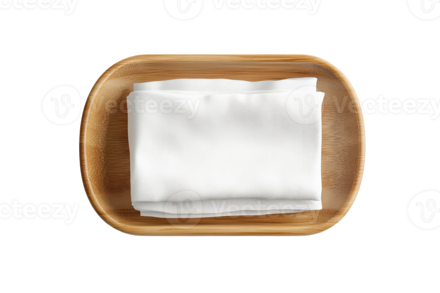 Neatly folded white napkins stacked in a wooden serving tray for a dining table setting png