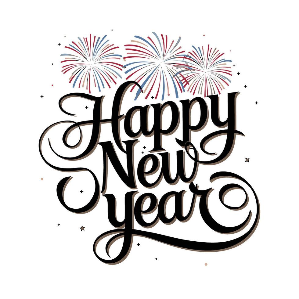 Happy new year text with fireworks vector