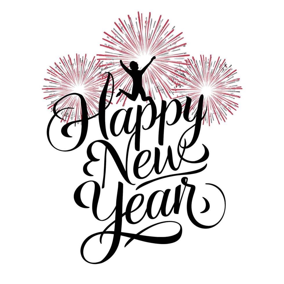 Happy new year text with fireworks vector