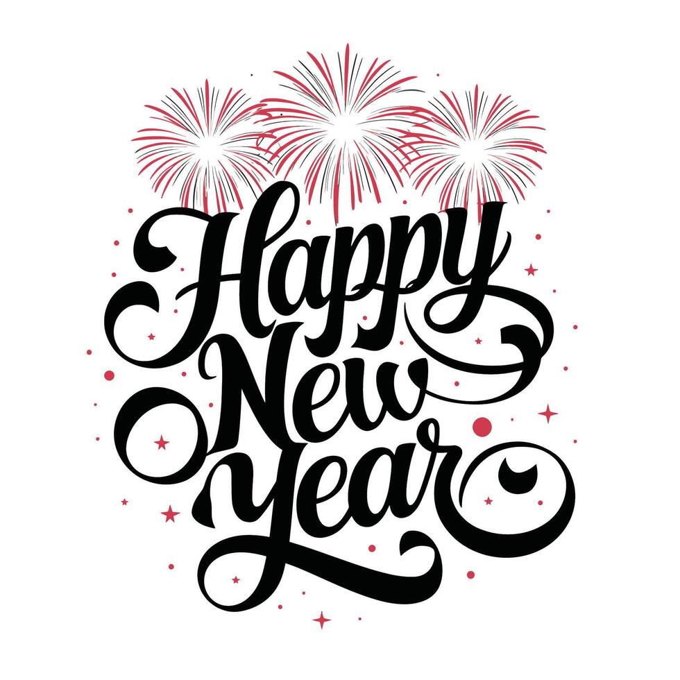 Happy new year lettering design with fireworks vector