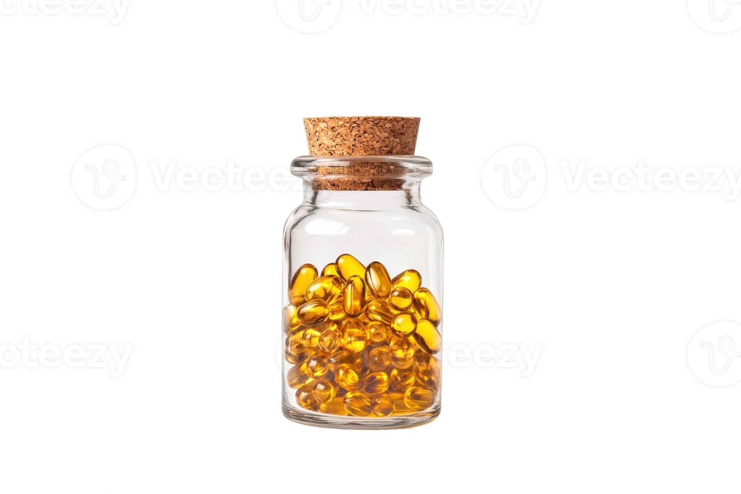 Glass jar filled with golden capsules on a plain background showcasing natural supplements png