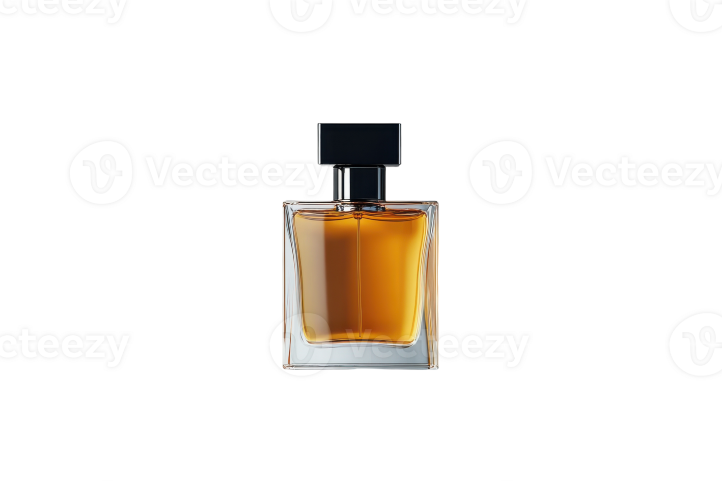 Elegant glass perfume bottle showcasing a rich amber fragrance against a neutral backdrop png