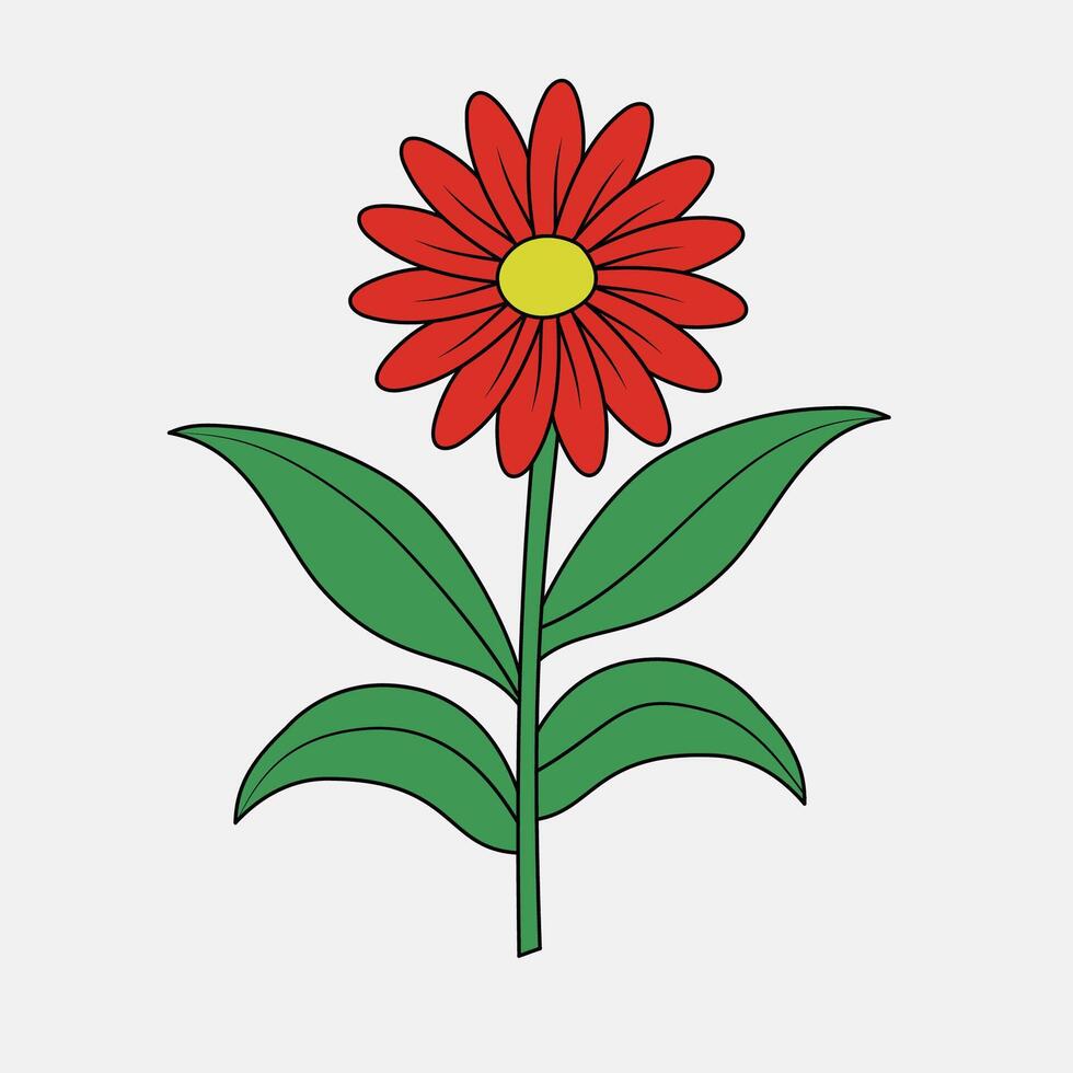 A red flower with green leaves on a white background vector