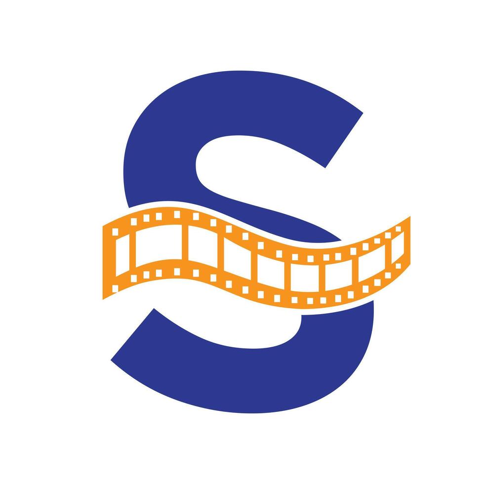 Letter S with Films Roll Symbol. Strip Film Logo For Movie Sign and Entertainment Concept vector