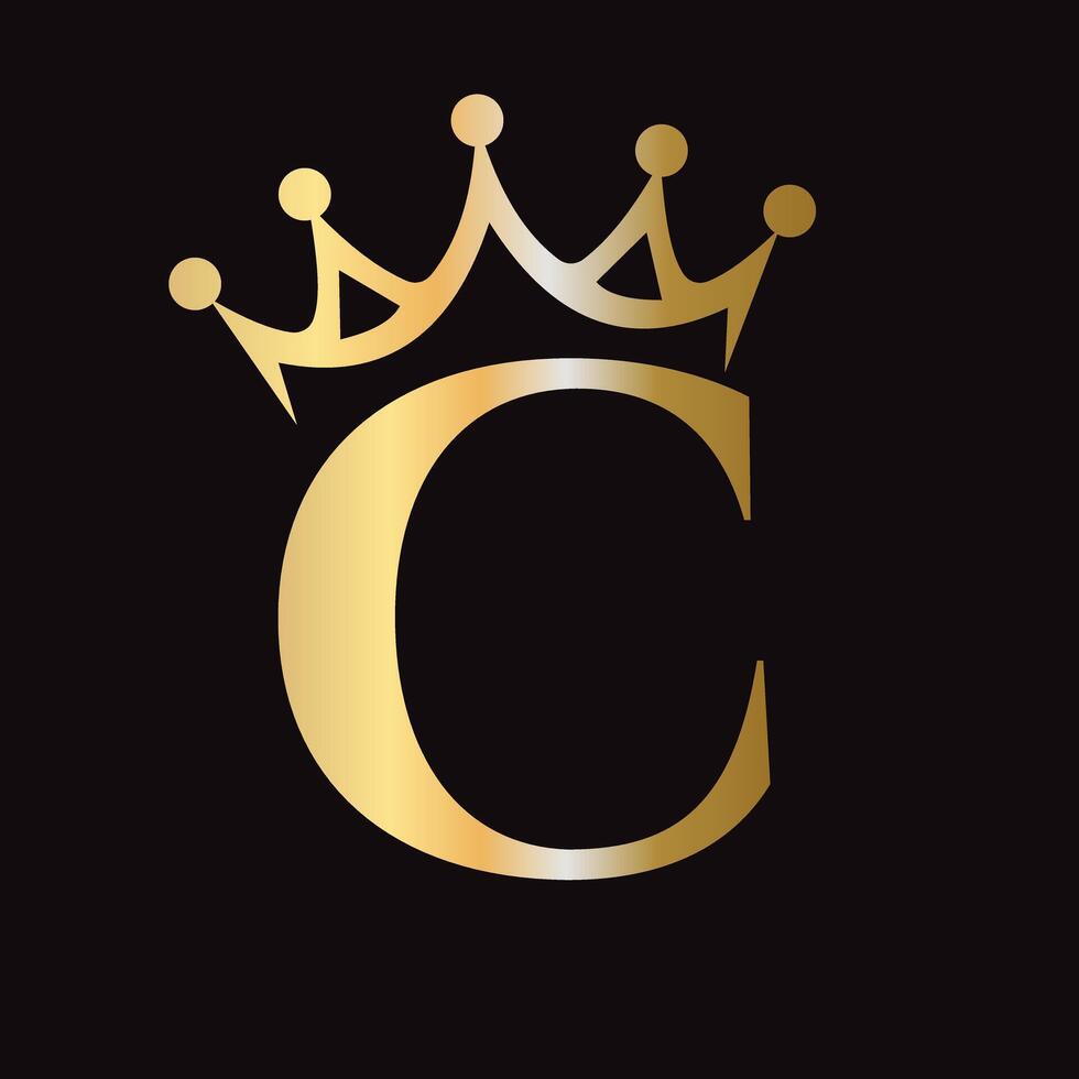 Letter C Crown Logo for Queen Sign, Beauty, Fashion, Star, Elegant, Luxury Symbol vector