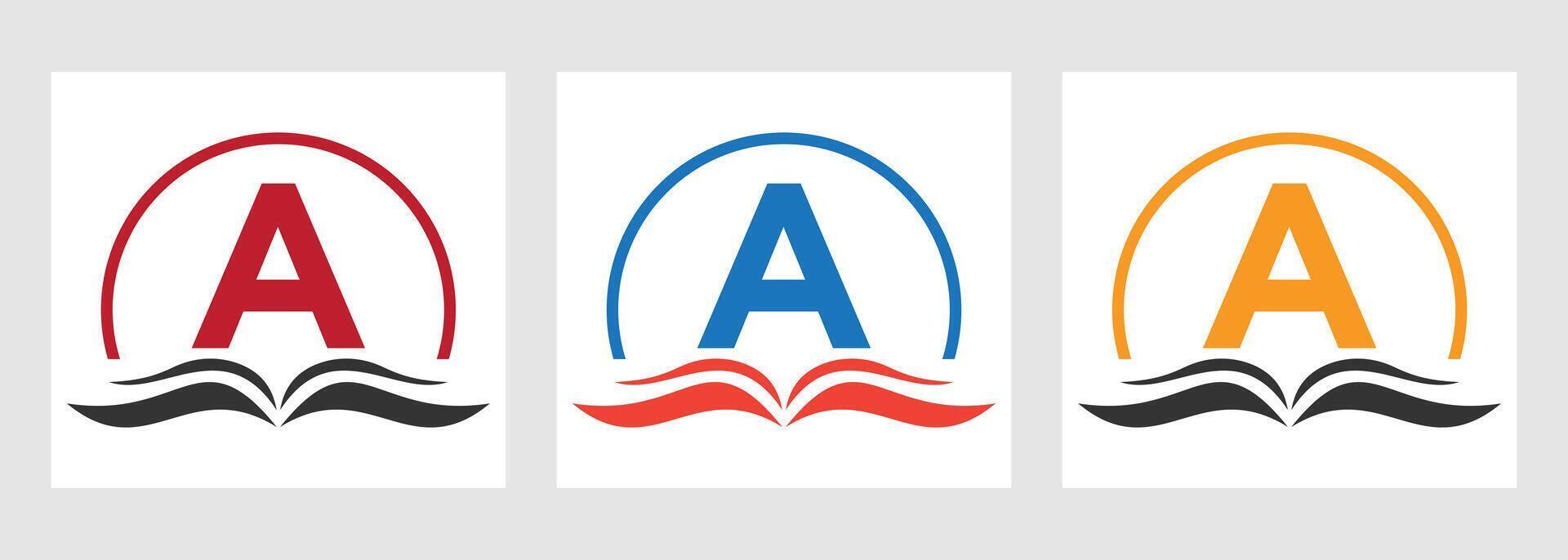 Letter A Education Logo Book Concept. Training Career Sign, University, Academy Graduation Logo Design vector