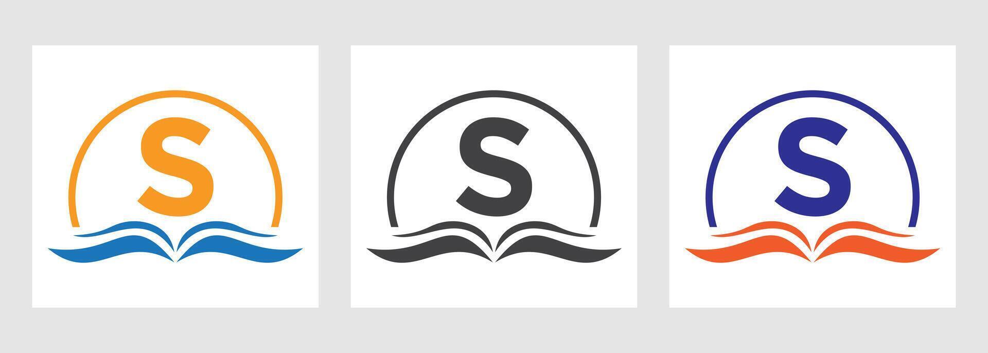 Letter S Education Logo Book Concept. Training Career Sign, University, Academy Graduation Logo Design vector