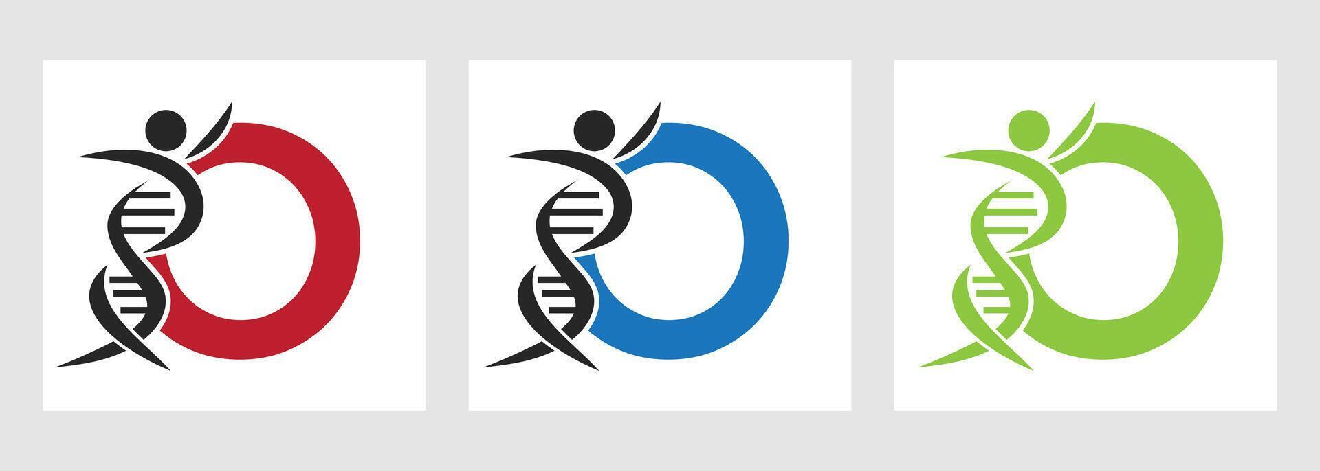 Letter O DNA Logo With Human Symbol. DNA Cell Icon. Health Care Sign vector