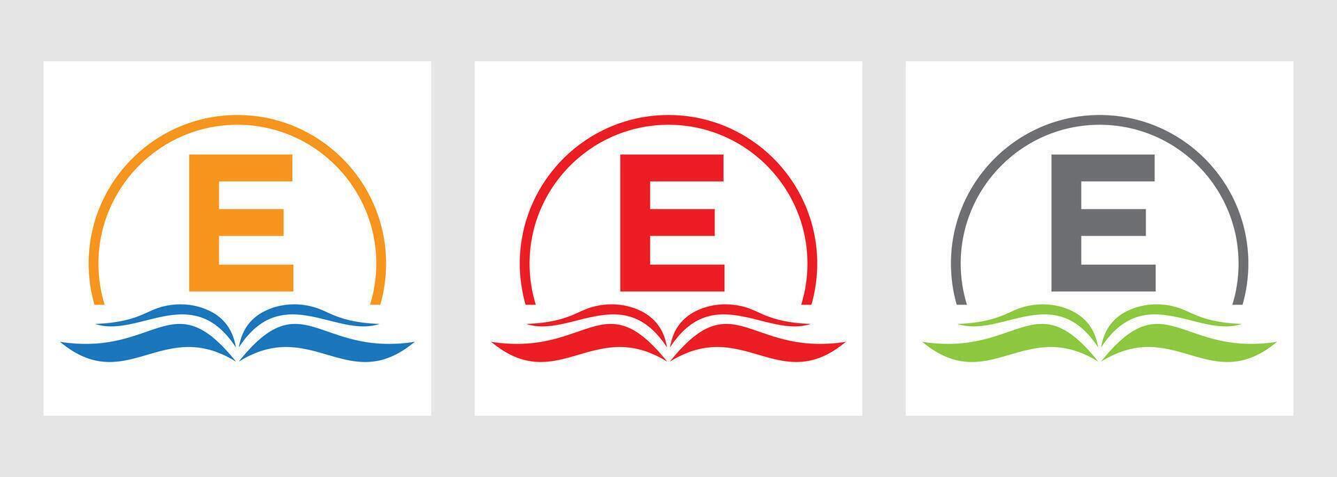 Letter E Education Logo Book Concept. Training Career Sign, University, Academy Graduation Logo Design vector