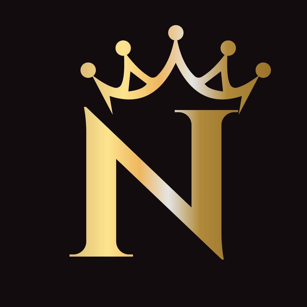 Letter N Crown Logo for Queen Sign, Beauty, Fashion, Star, Elegant, Luxury Symbol vector