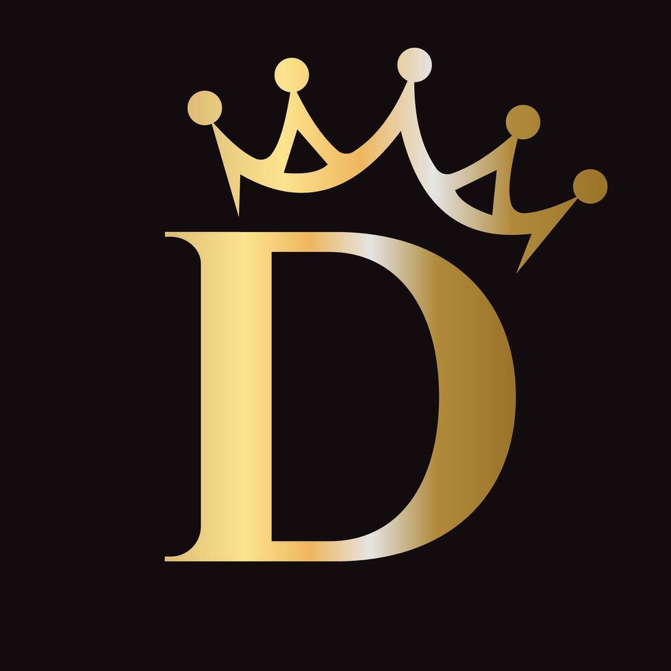 Letter D Crown Logo for Queen Sign, Beauty, Fashion, Star, Elegant, Luxury Symbol vector