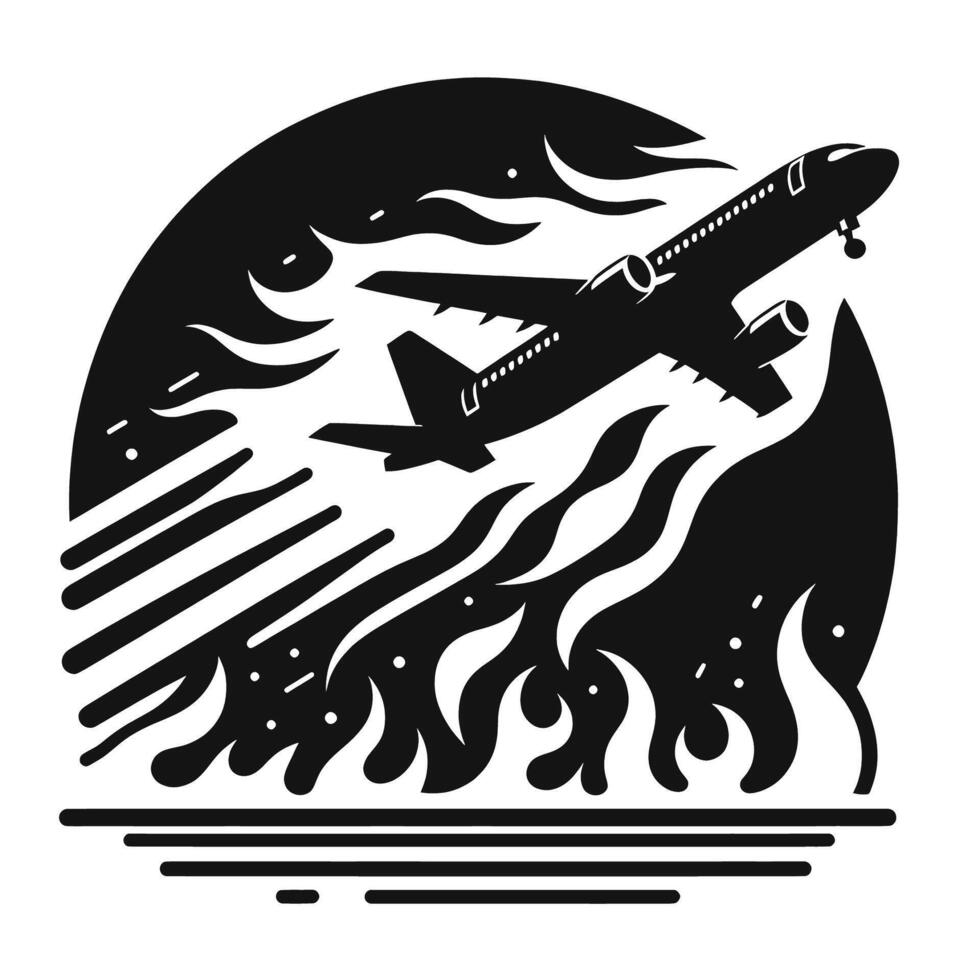 An airplane flying over a fire and smoke vector