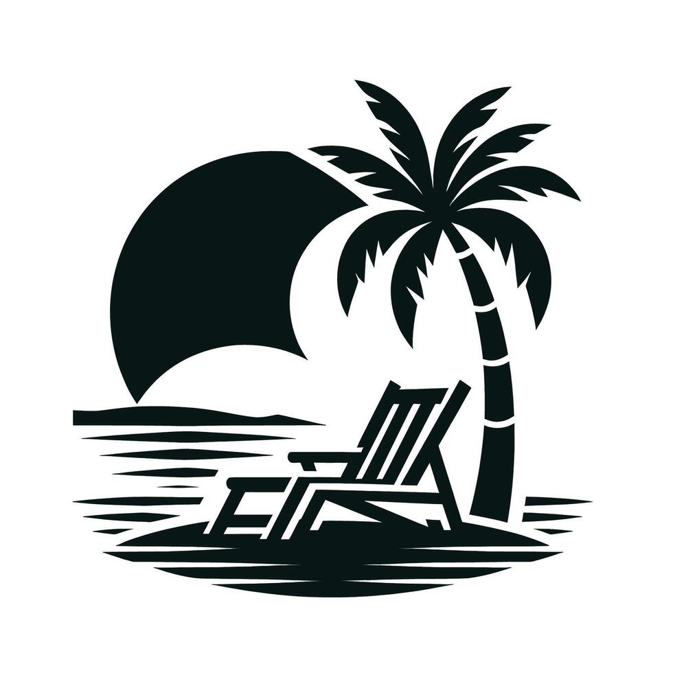 A beach chair and palm tree on the beach vector