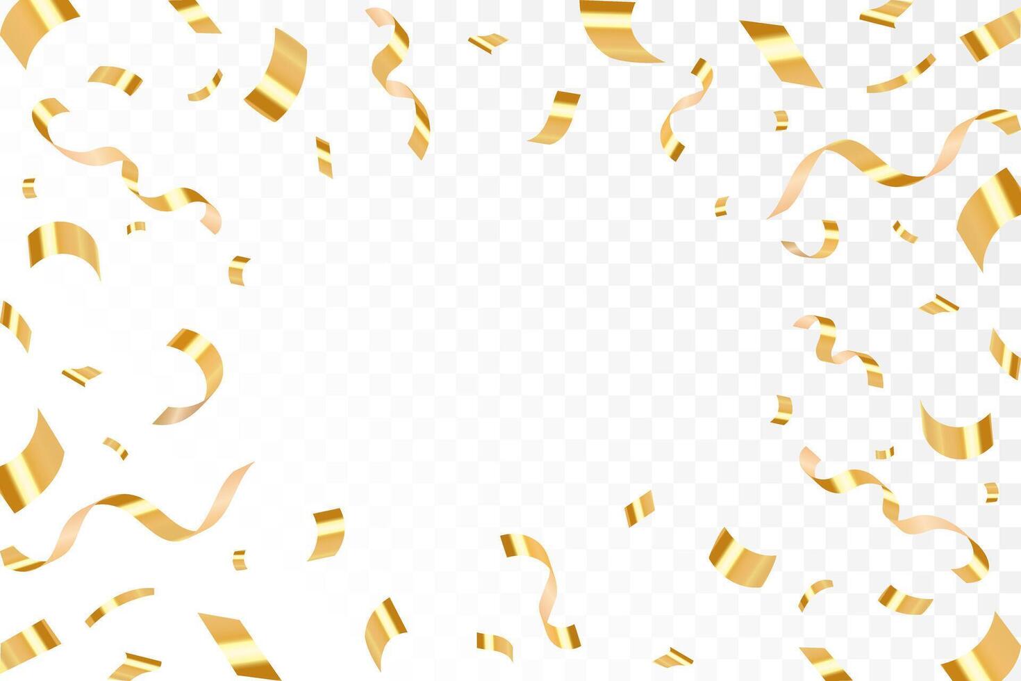 Abstract celebration party background design with confetti and gold ribbons, Gold confetti isolated for Anniversary, Birthday party, Christmas, Carnival festivity, Holiday party banner background, vector