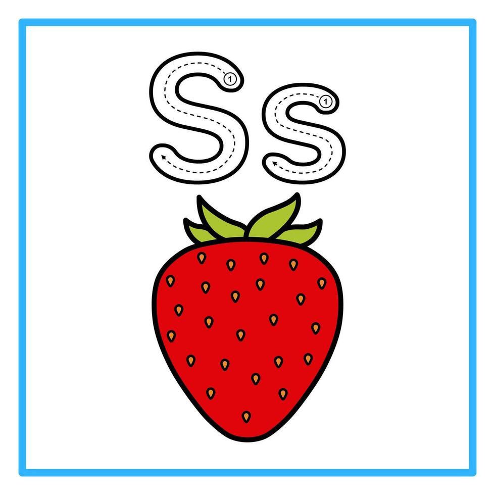 tracing alfabet flat strawberry illustration vector