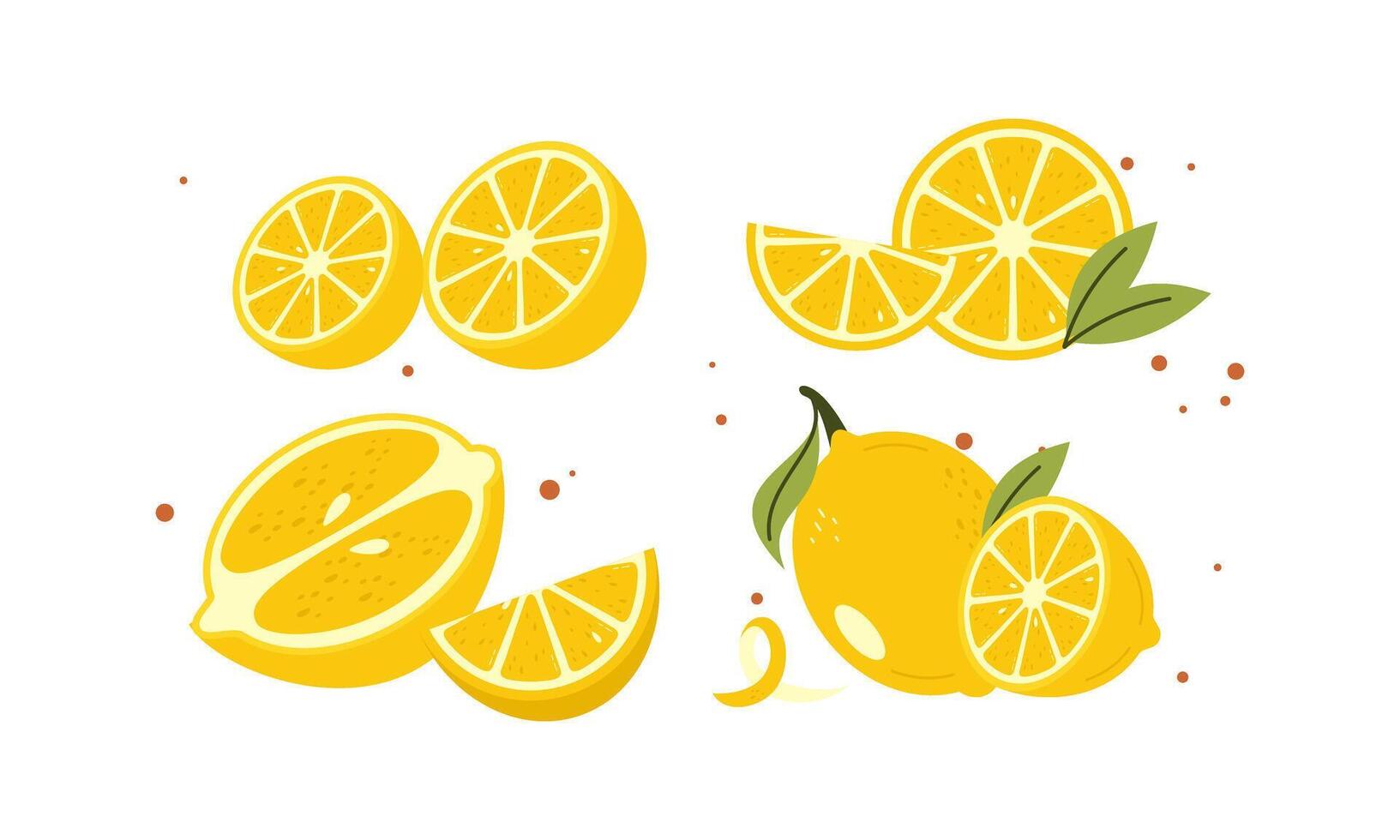 Fresh and Sour Cartoon Lemons. Collection of Yellow Citrus Illustration. vector