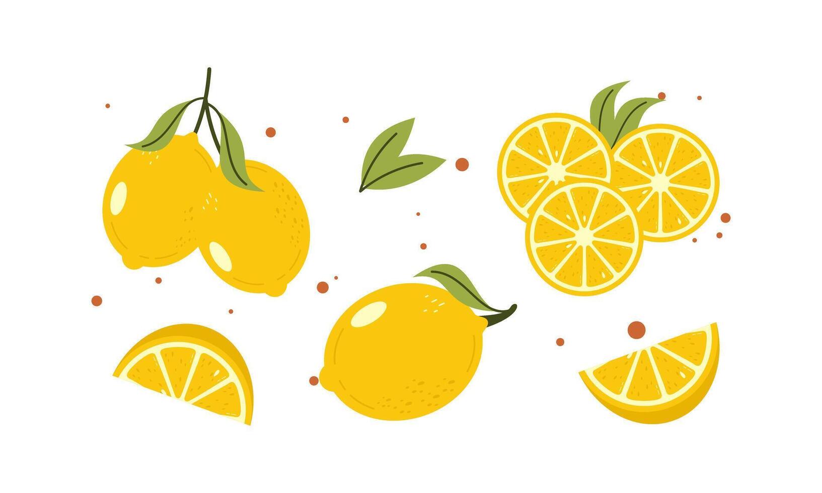 Fresh and Sour Cartoon Lemons. Collection of Yellow Citrus Illustration. vector