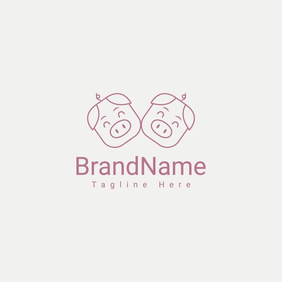 Simple cute twin pig line logo icon design vector