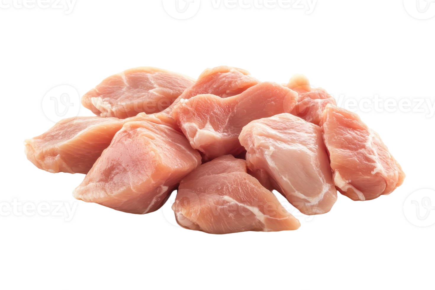 Fresh raw pork chunks on a white surface ready for preparation and cooking in a kitchen png