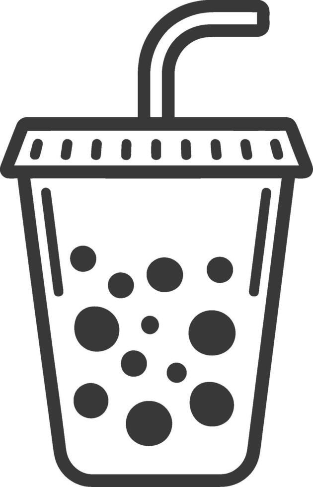 Black and White Line Drawing of a Plastic Cup with Boba and a Straw vector