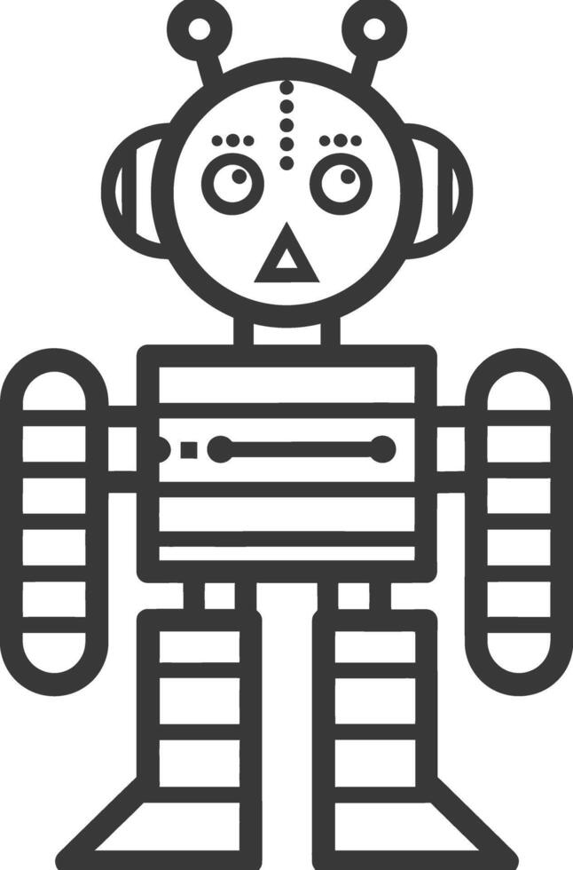 Black and white line art illustration of a robot vector