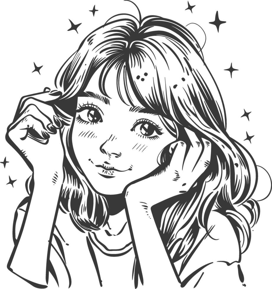 A girl with long hair and stars on her face vector