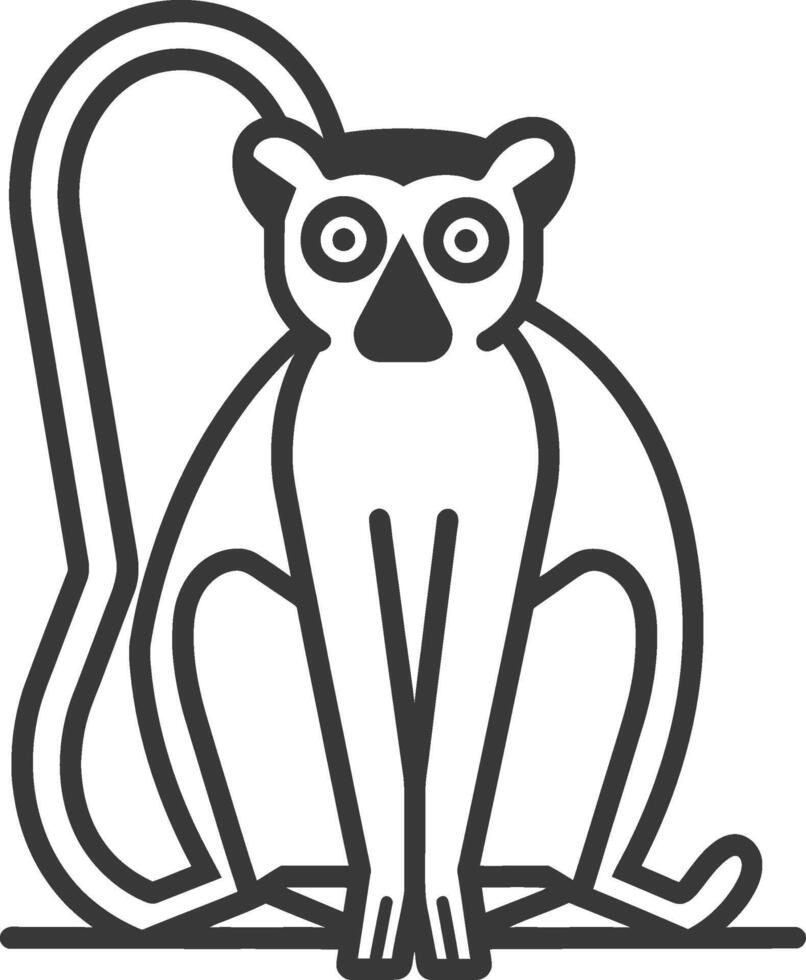 A black and white illustration of a lemur vector