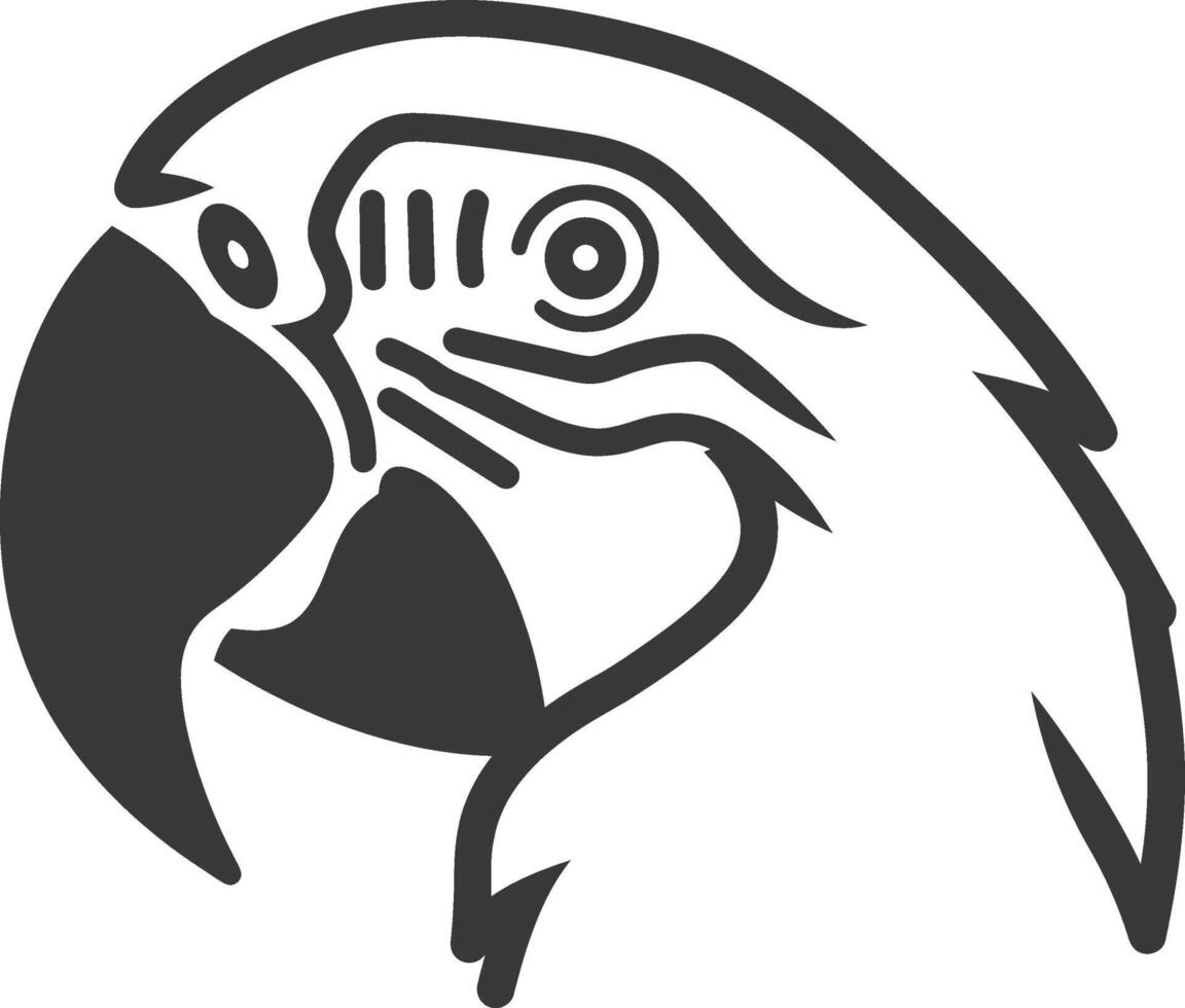 A black and white illustration of a parrot vector