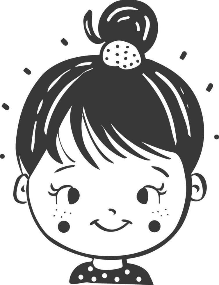 A black and white drawing of a girl with a bun in her hair vector